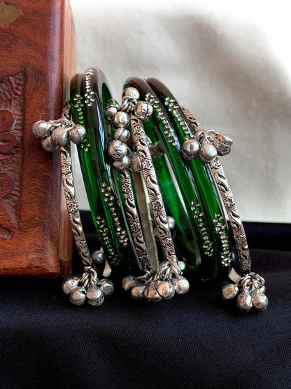 Acrylic Bangles with Metal Banglles set