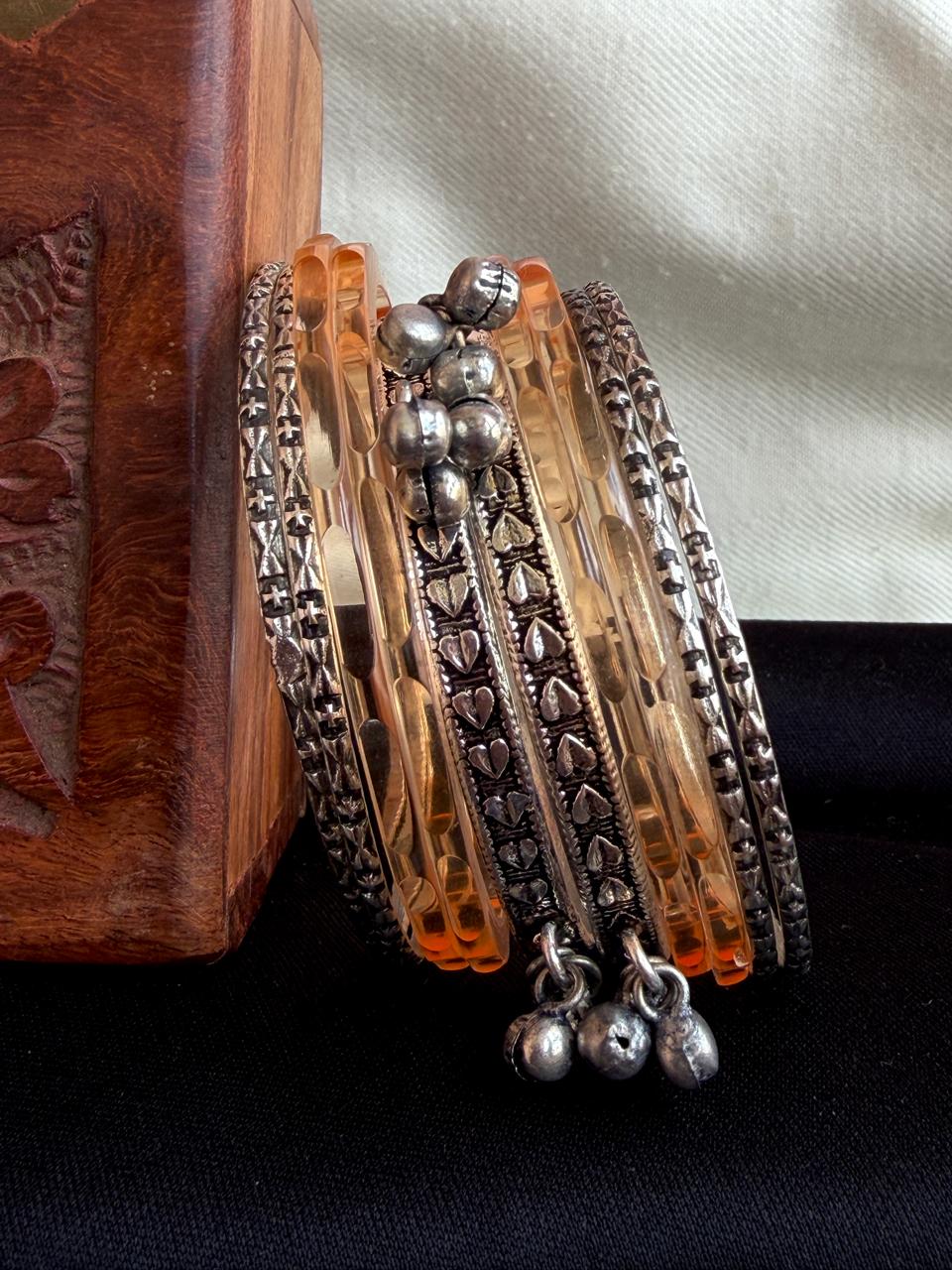 Acrylic Bangles with Metal Bangles set