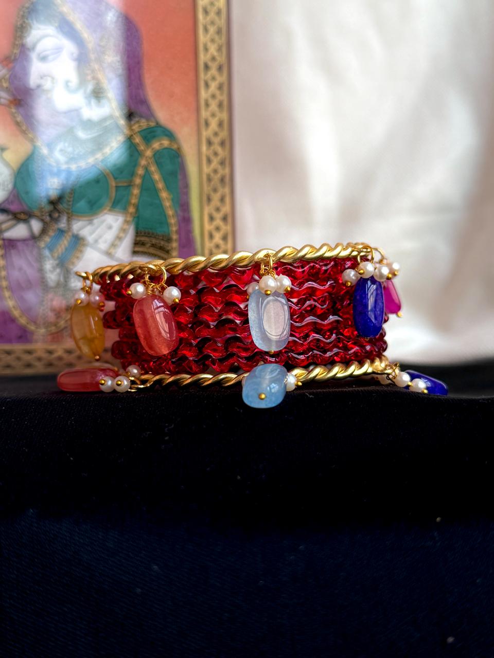 Glass Bangles with Metal Beaded Bangles Set