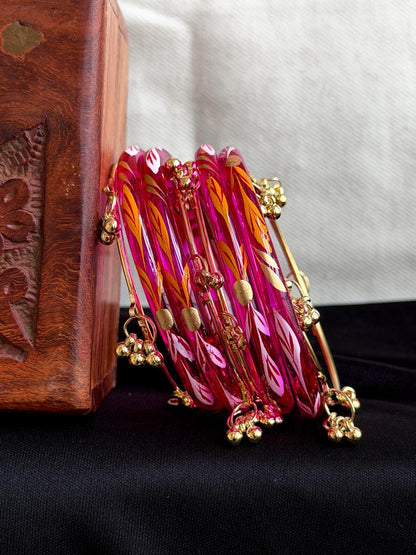 Glass Bangles with Metal Bangles set