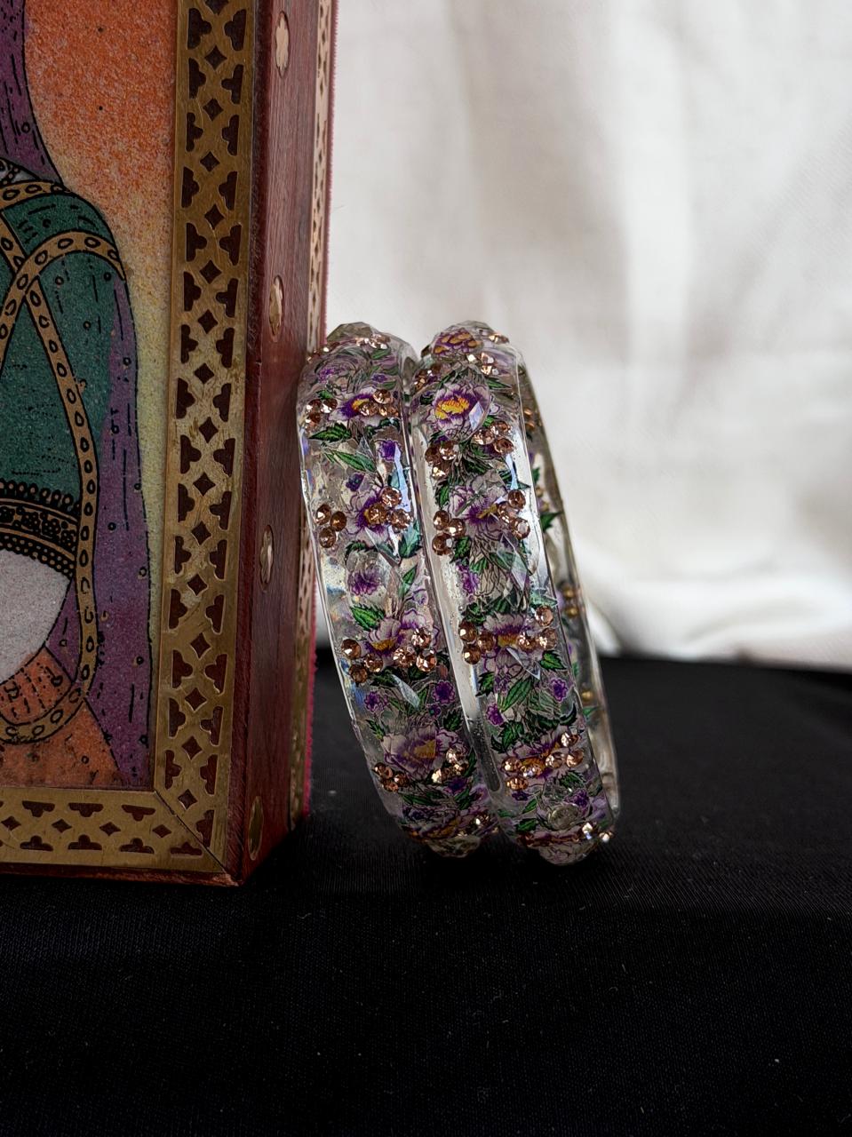 Floral Print Glass Bangles set