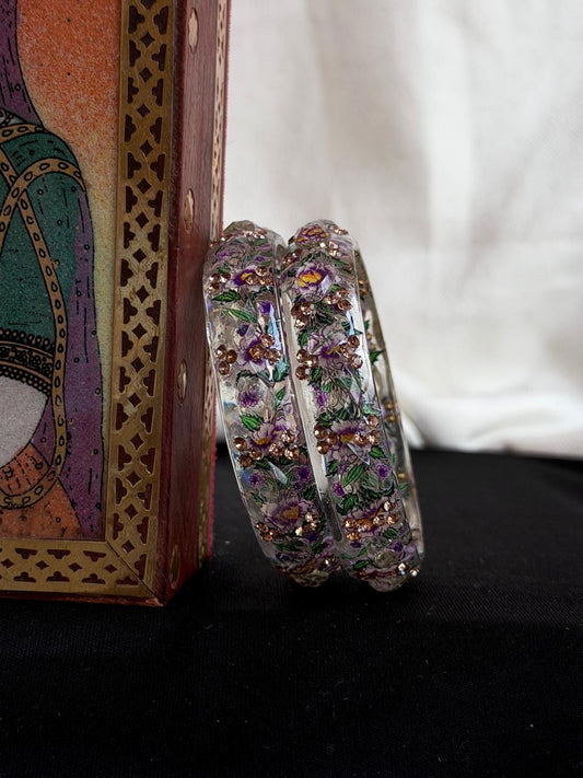 Floral Print Glass Bangles set