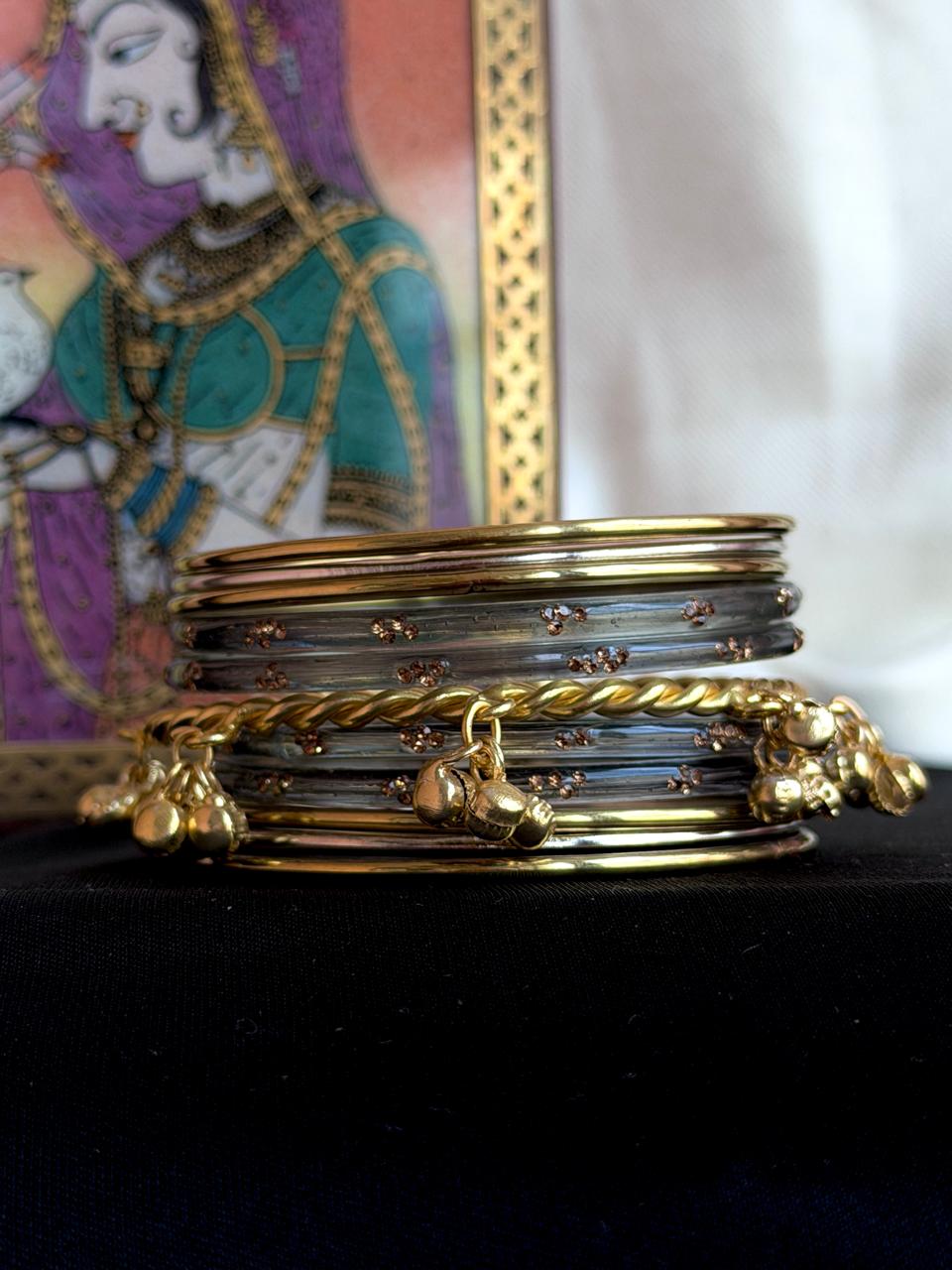 Glass Bangles with Metal Bangles set