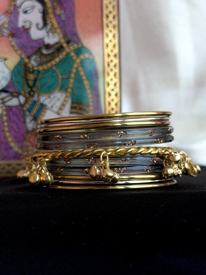 Glass Bangles with Metal Bangles set