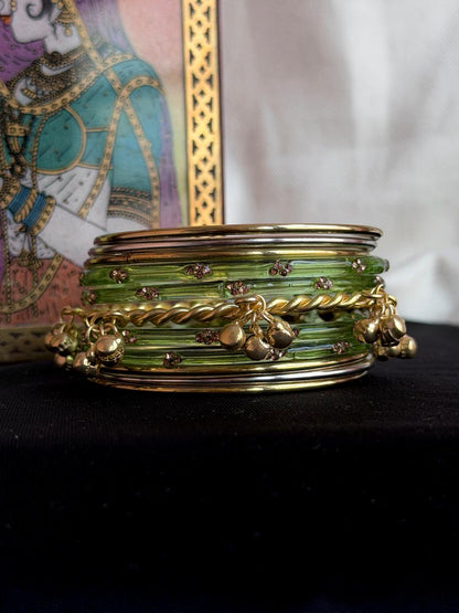 Glass Bangles with Metal Bangles set