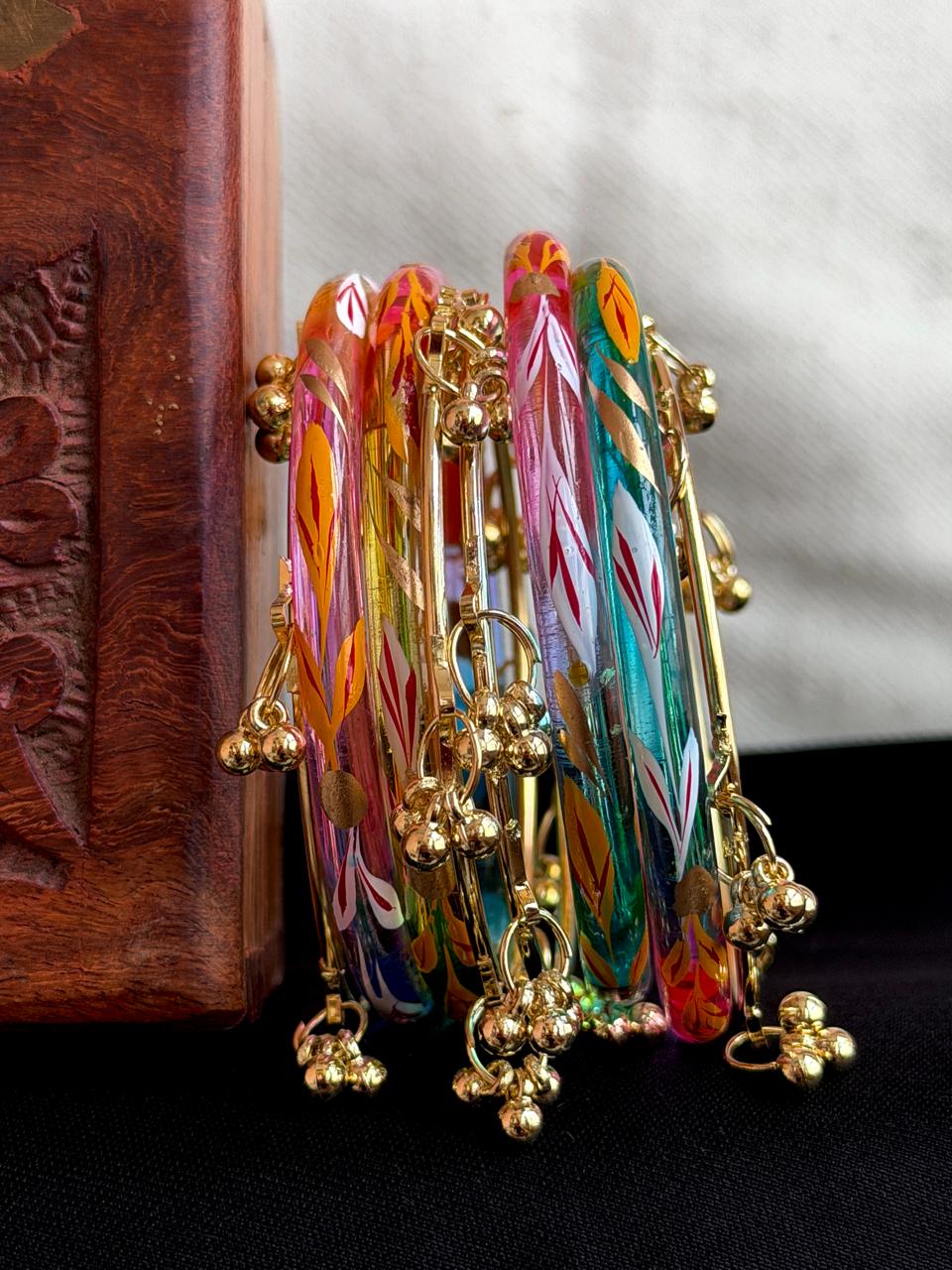 Glass Bangles with Metal Bangles set