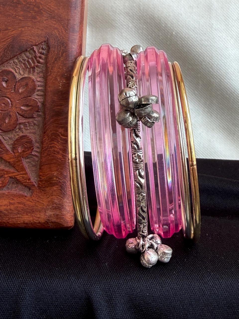 Acrylic Bangle with Metal Bangles set