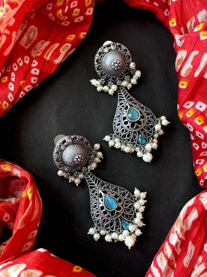 Monalisa Stone Silver Replica Partywear Earring