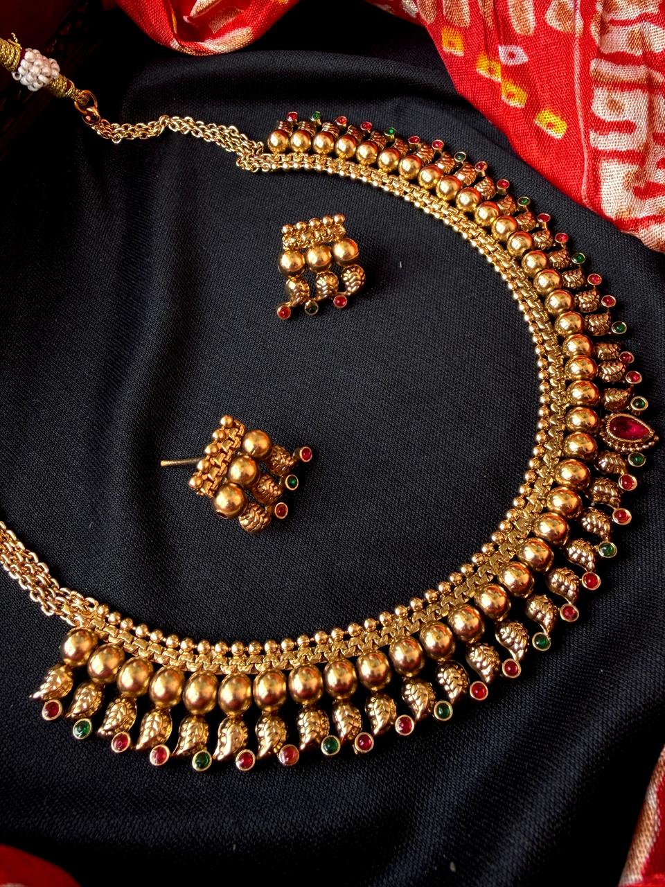 Matt Gold Finish Choker Necklace with Earring set