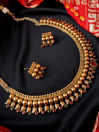 Matt Gold Finish Choker Necklace with Earring set