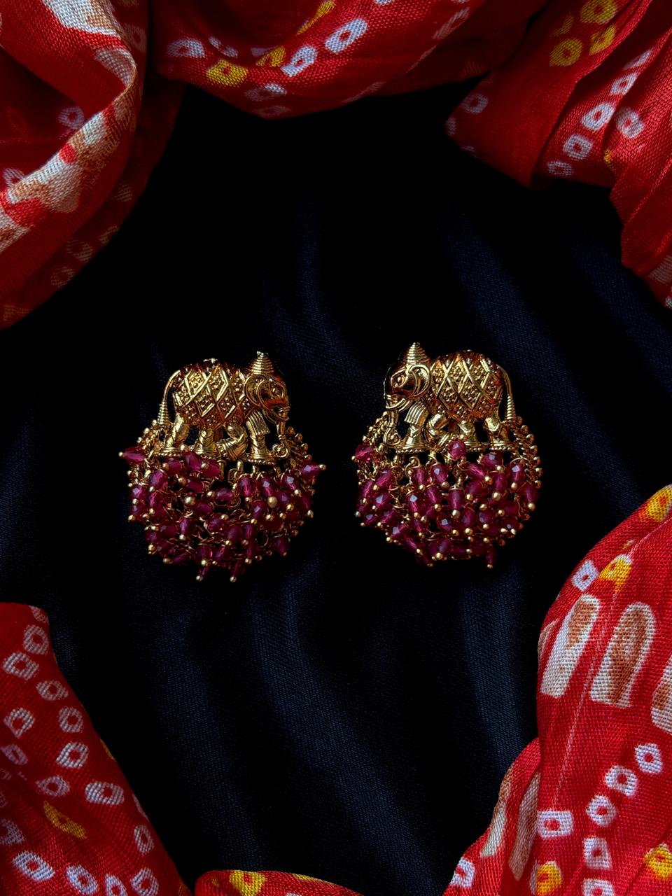 Partywear Beaded Golden Big Studs