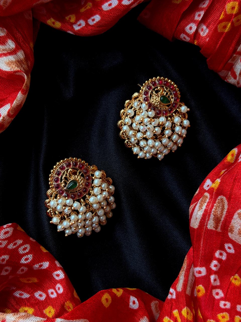 Partywear Beaded Golden Big Studs