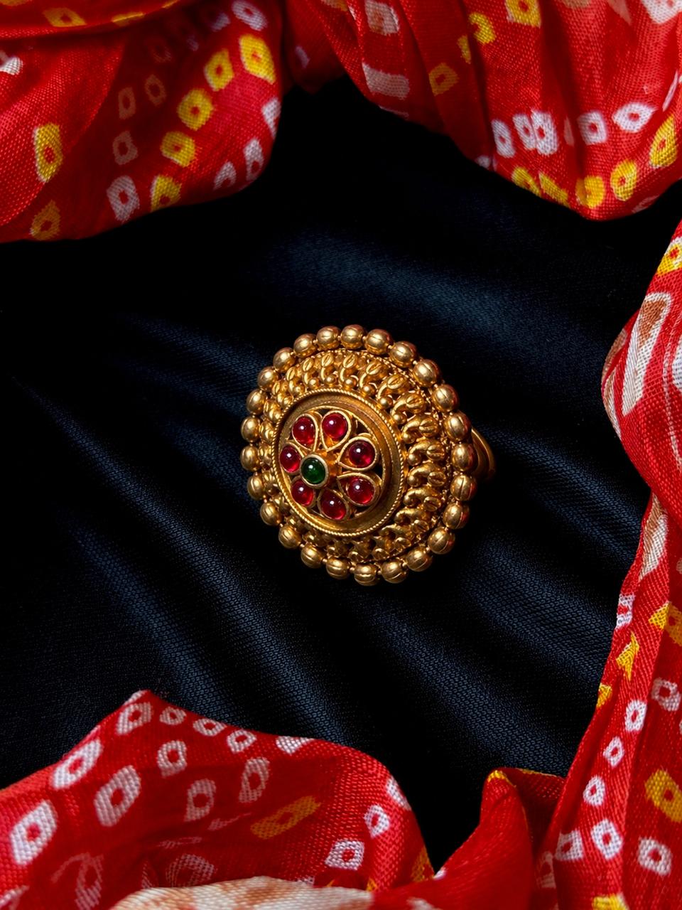 Monalisa Stone Golden Ethnic Ring