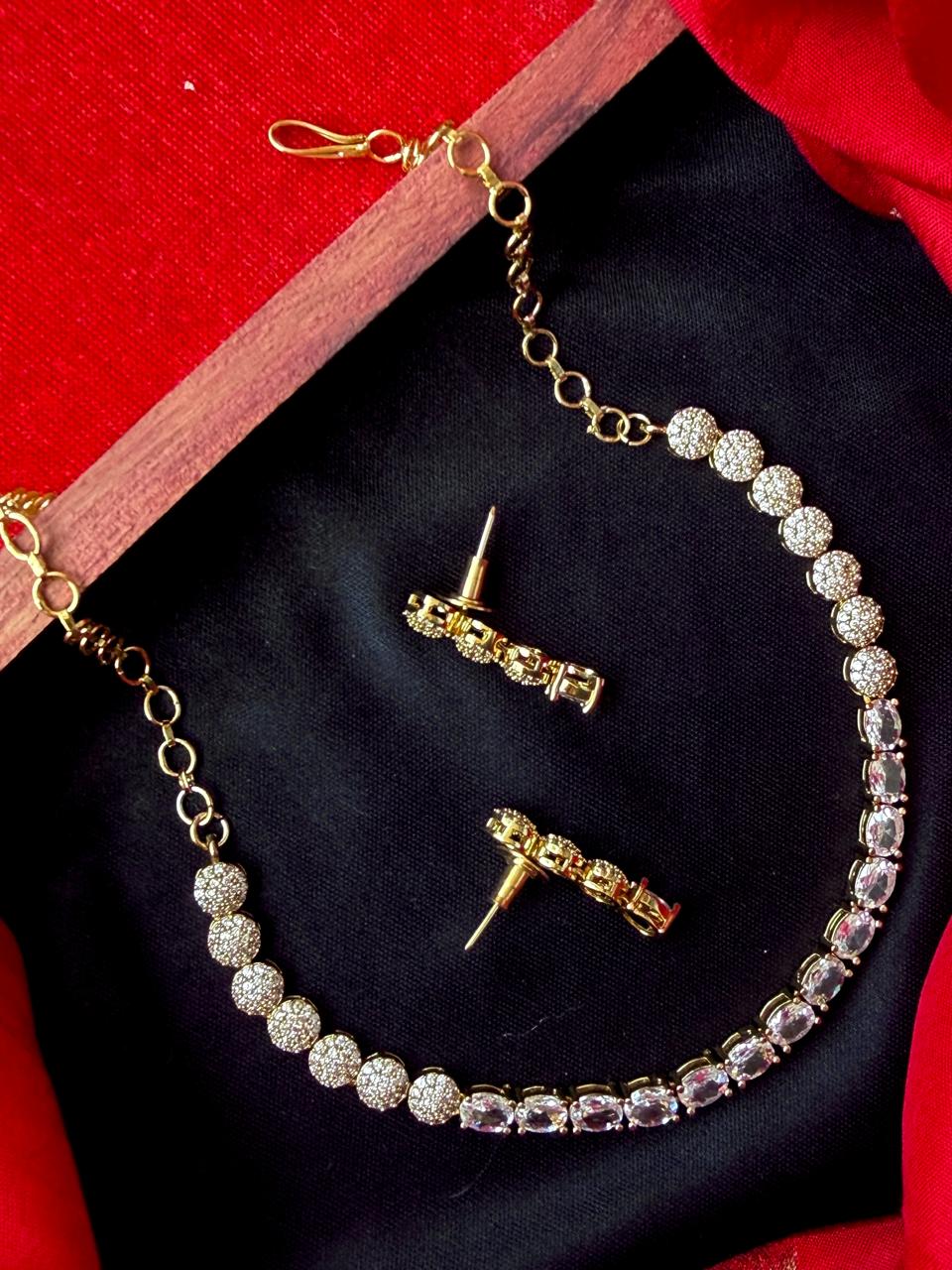 AD Stone Trendy Golden Choker with Earring Set