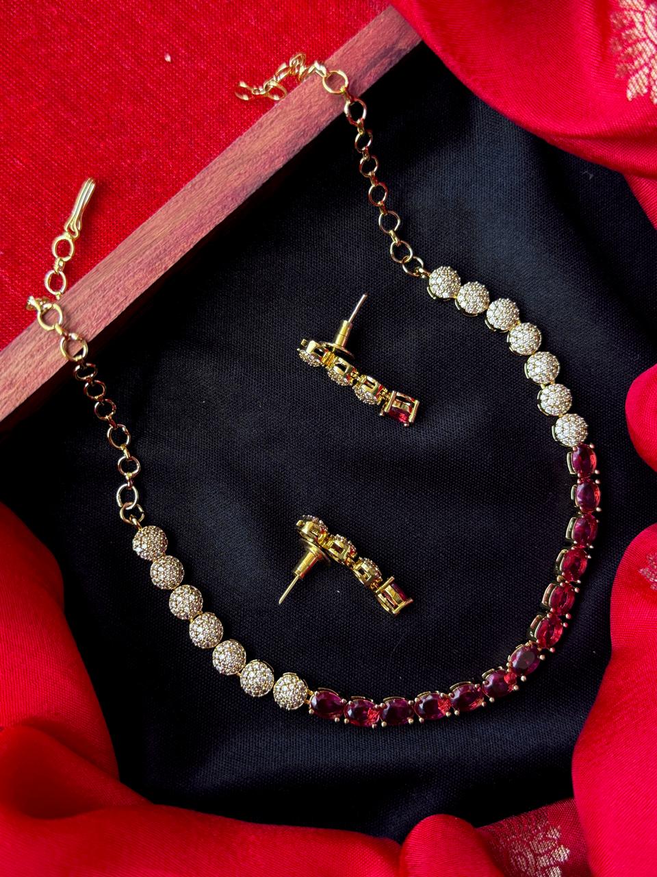 AD Stone Trendy Golden Choker with Earring Set