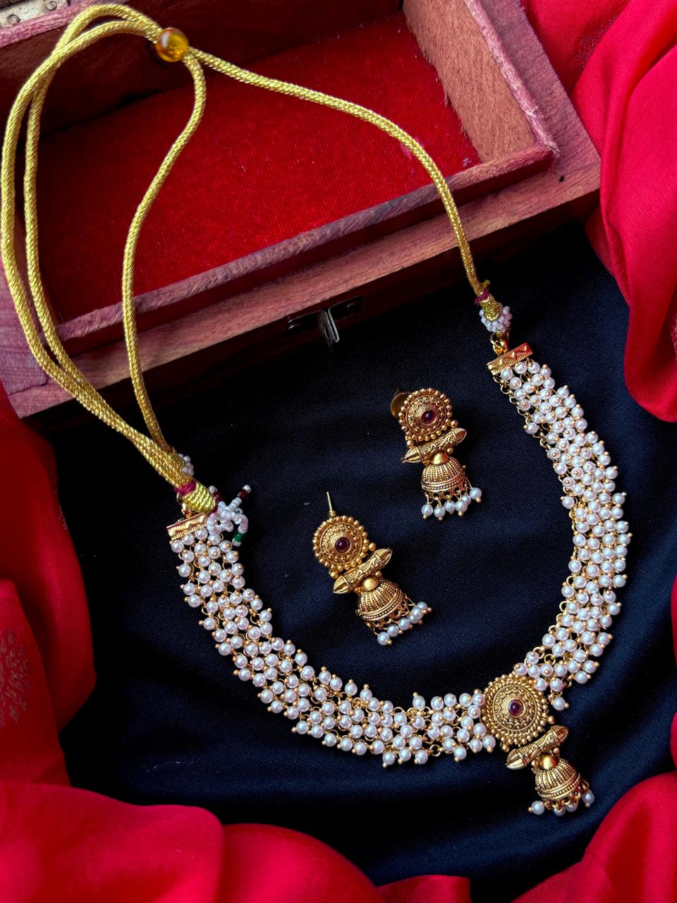 Golden Beaded Partywear Choker with Earring set