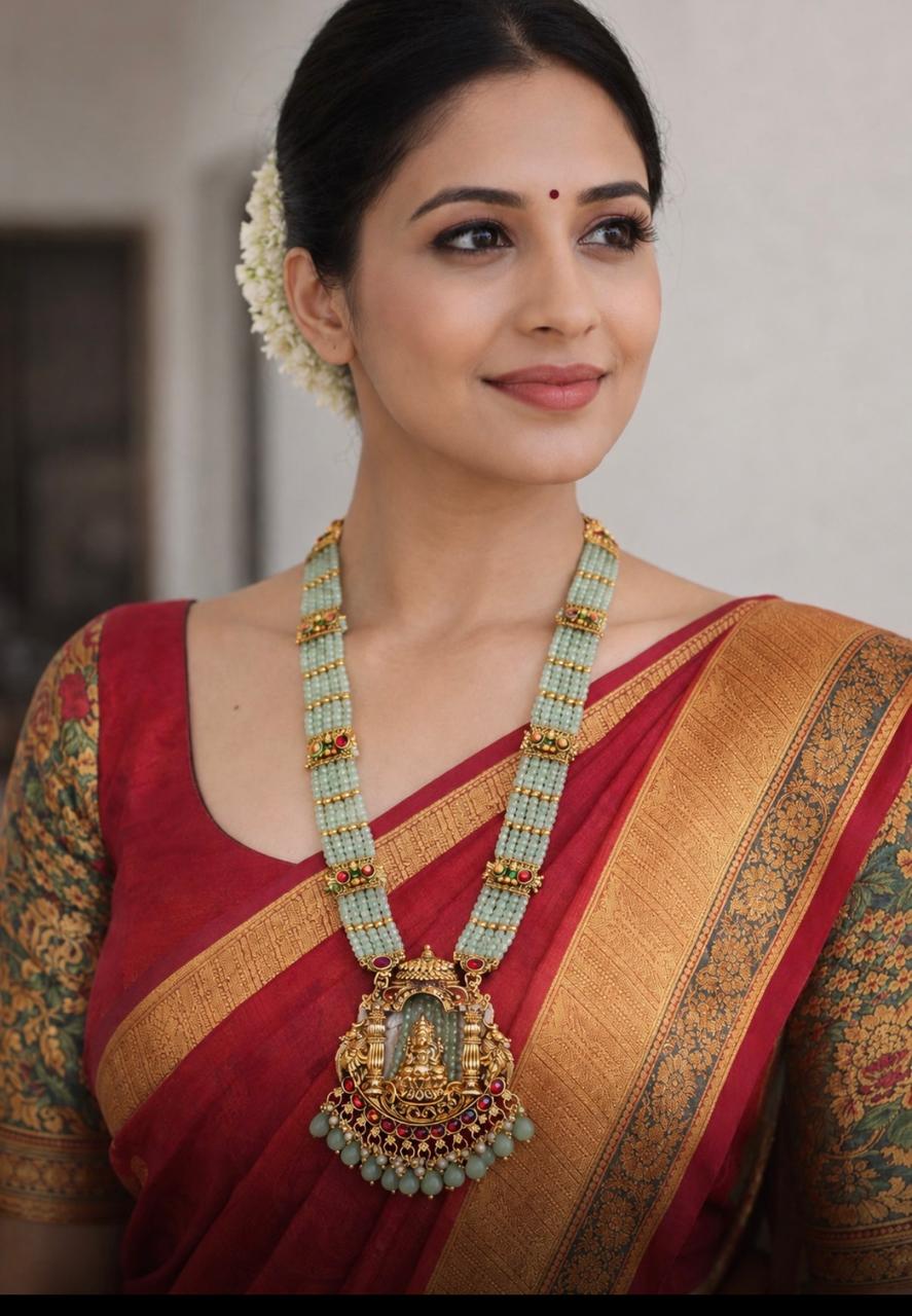 Matt Finish Golden Temple Necklace with Earring set