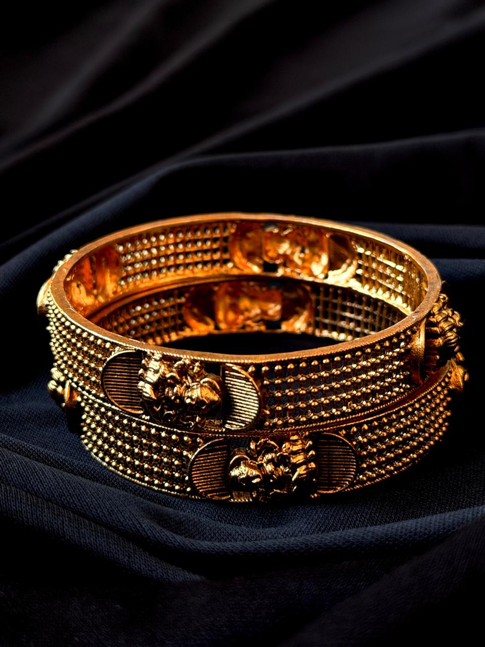 Matt Gold Finish Temple Bangles (set of 2 Bangles)