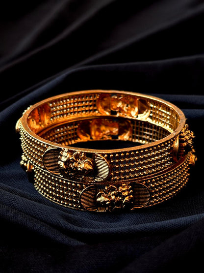 Matt Gold Finish Temple Bangles (set of 2 Bangles)