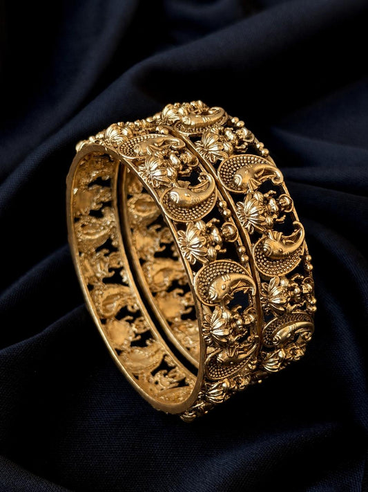 Matt Gold Finish Temple Bangles (set of 2 Bangles)