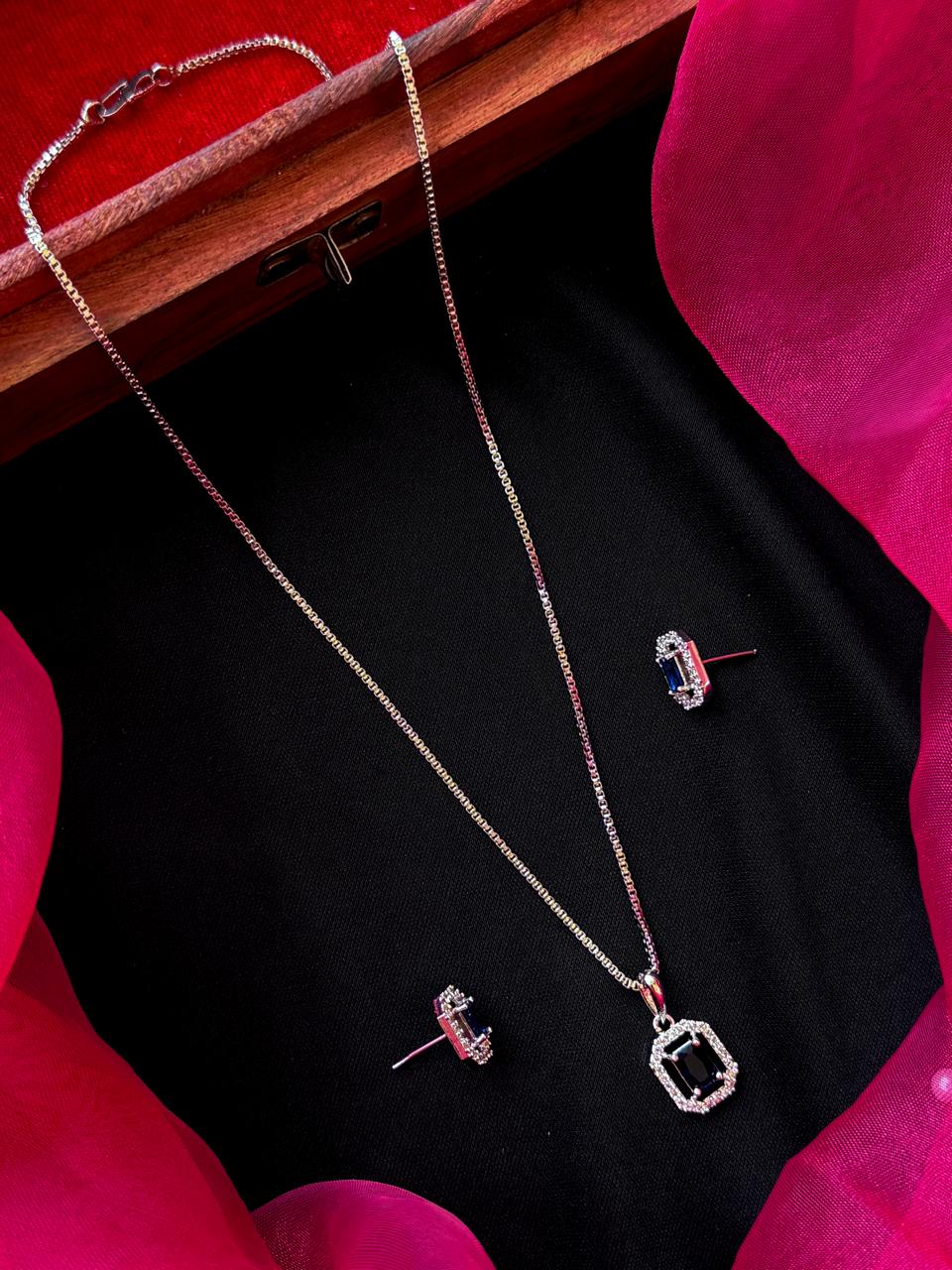 AD stone Pendant Chain Necklace with Earring set