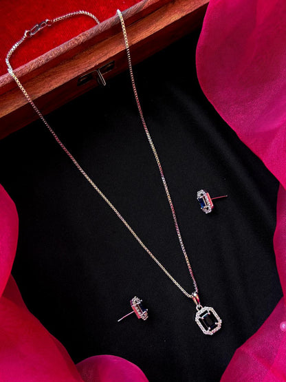 AD stone Pendant Chain Necklace with Earring set