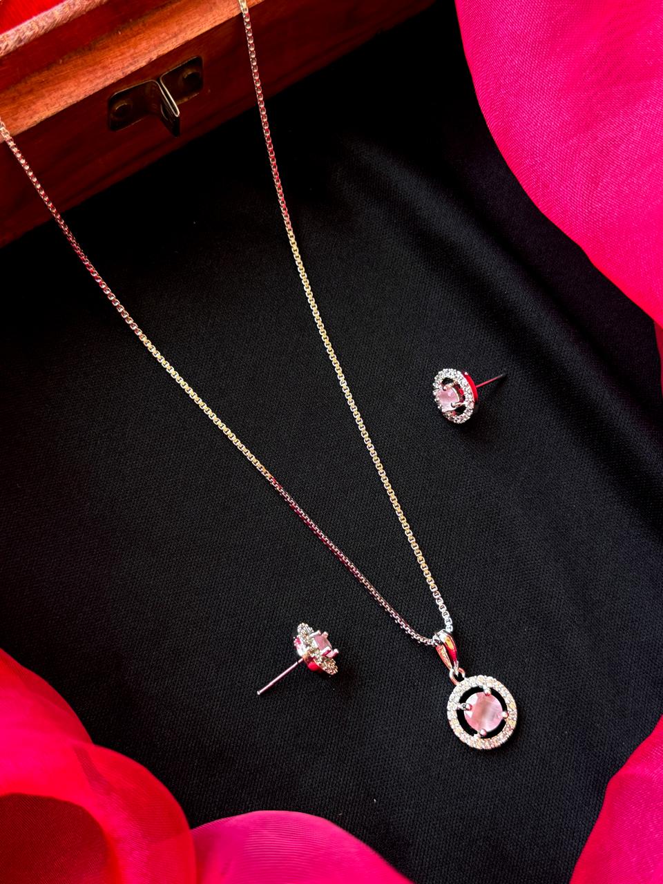 AD stone Pendant Chain Necklace with Earring set