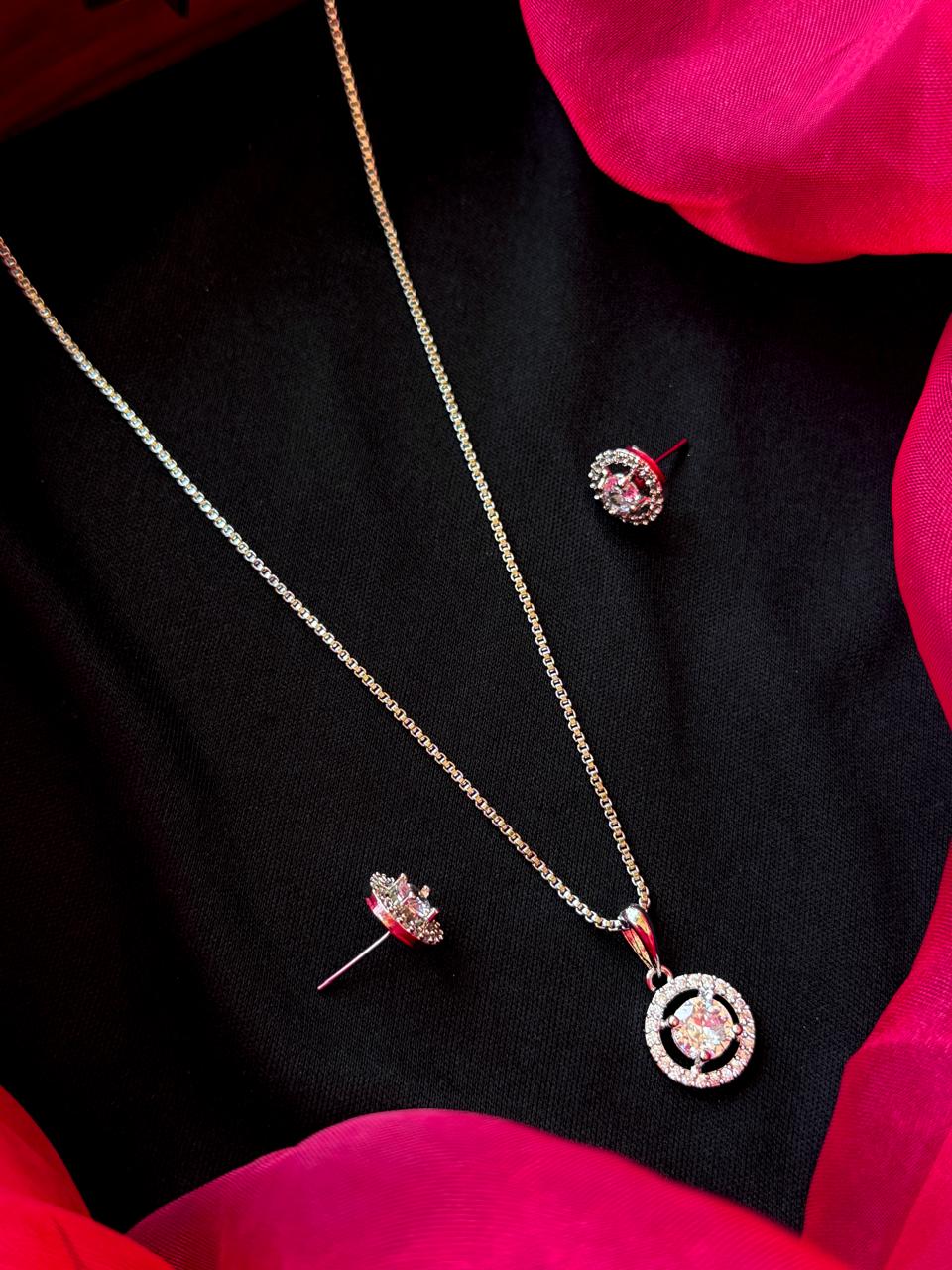 AD stone Pendant Chain Necklace with Earring set