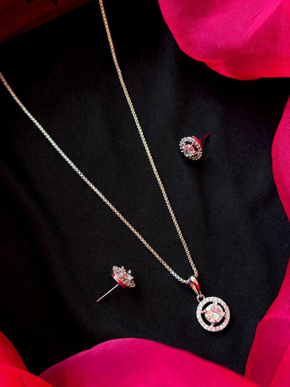 AD stone Pendant Chain Necklace with Earring set