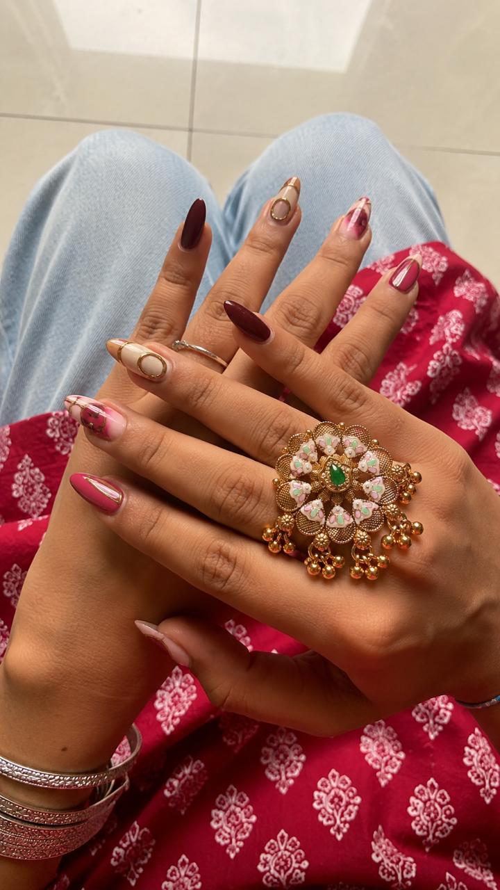 Rajwadi Golden Partywear Ring