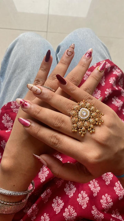 Rajwadi Golden Partywear Ring