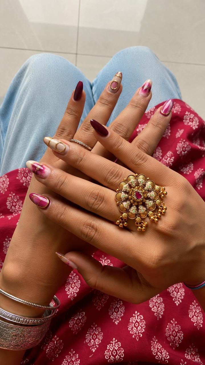 Rajwadi Golden Partywear Ring