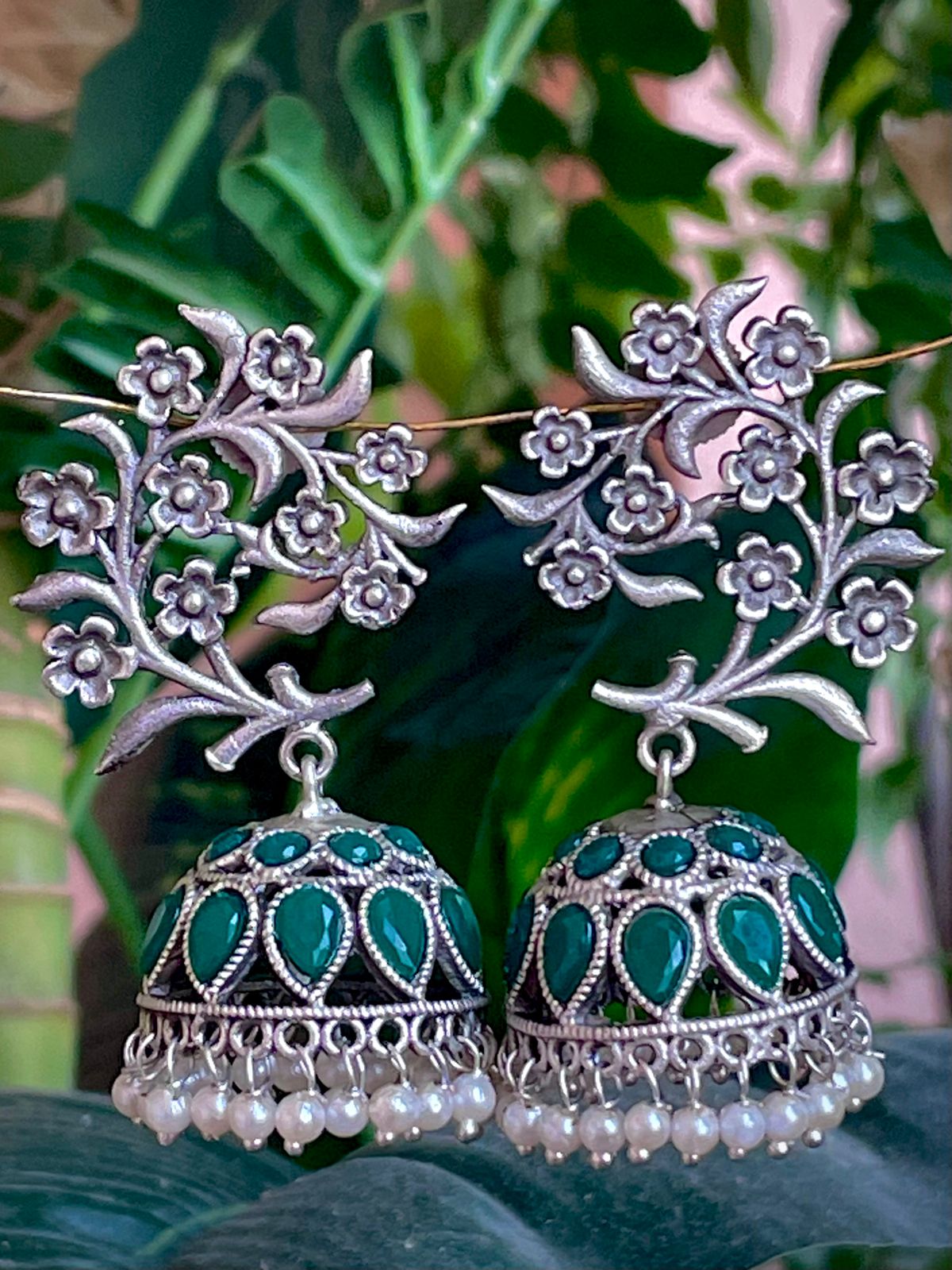 Silver Replica Earrings with Stones and Beads