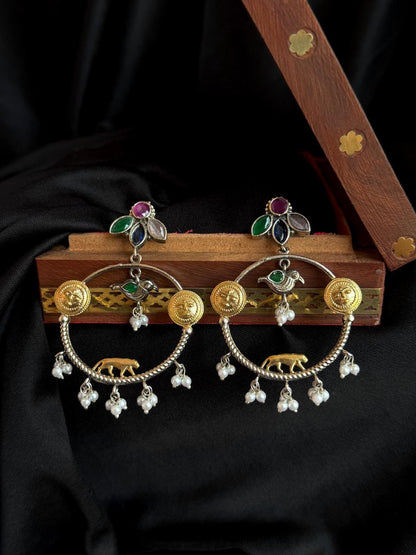Dual Tone Round Tiger Earring