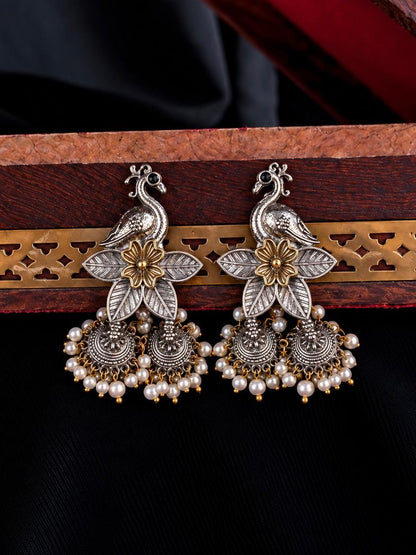 Bird Shape Floral Dual Tone Jhumki Earring