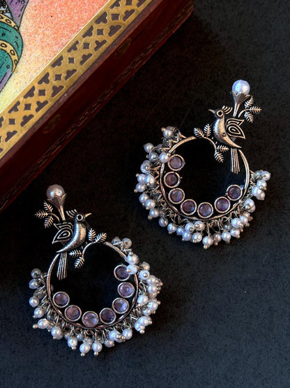 Silver Replica Oxidized Beaded Earring