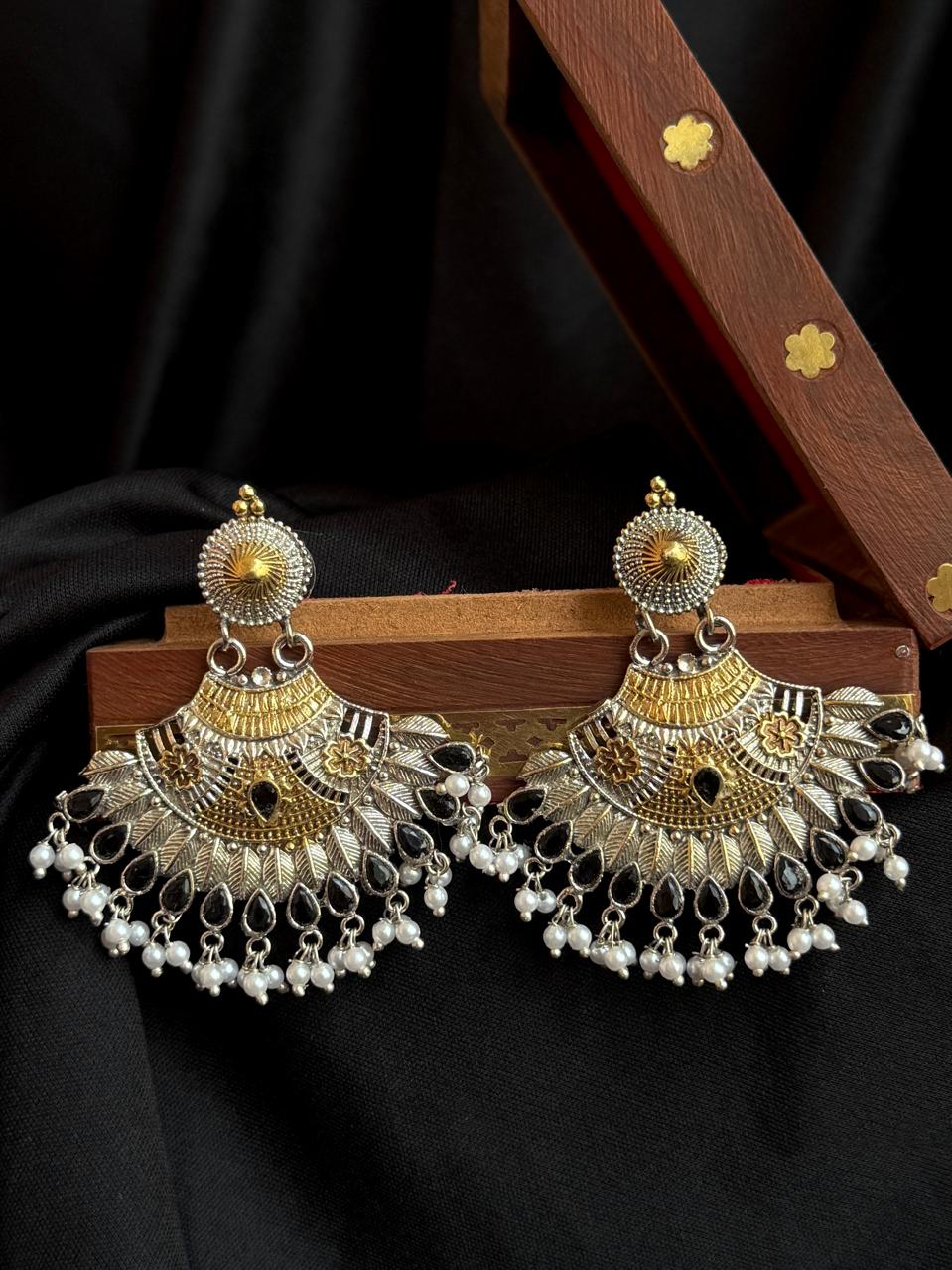 Dual Tone Partywear Geometrical Earring