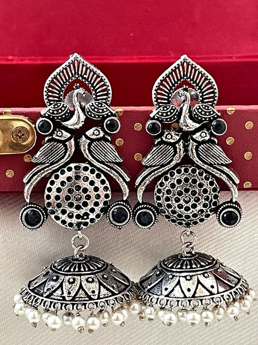 Silver Replica Peacock Shape Drop Earring