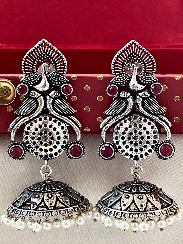 Silver Replica Peacock Shape Drop Earring