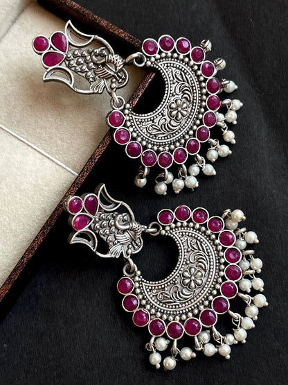 Oxidized Antique Look Stone work Drop Earring