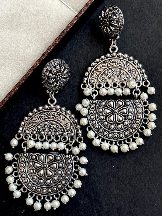 Double Chandbali Oxidized Earring