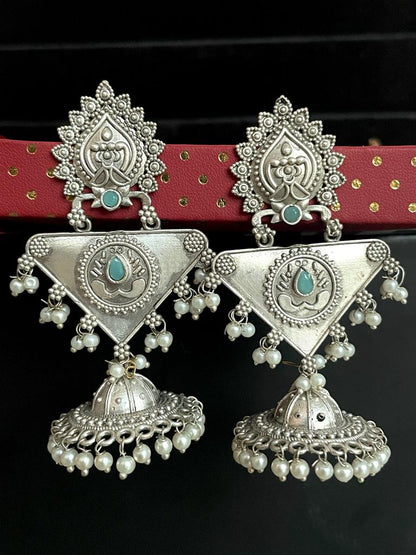 Silver Replica Triangular Top with Antique Jhumka Earring