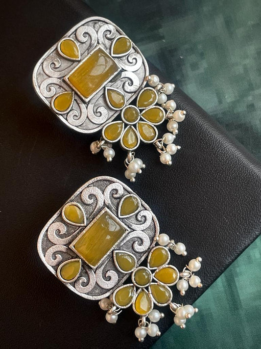 Silver Replica Monalisa Stone Stud Earring