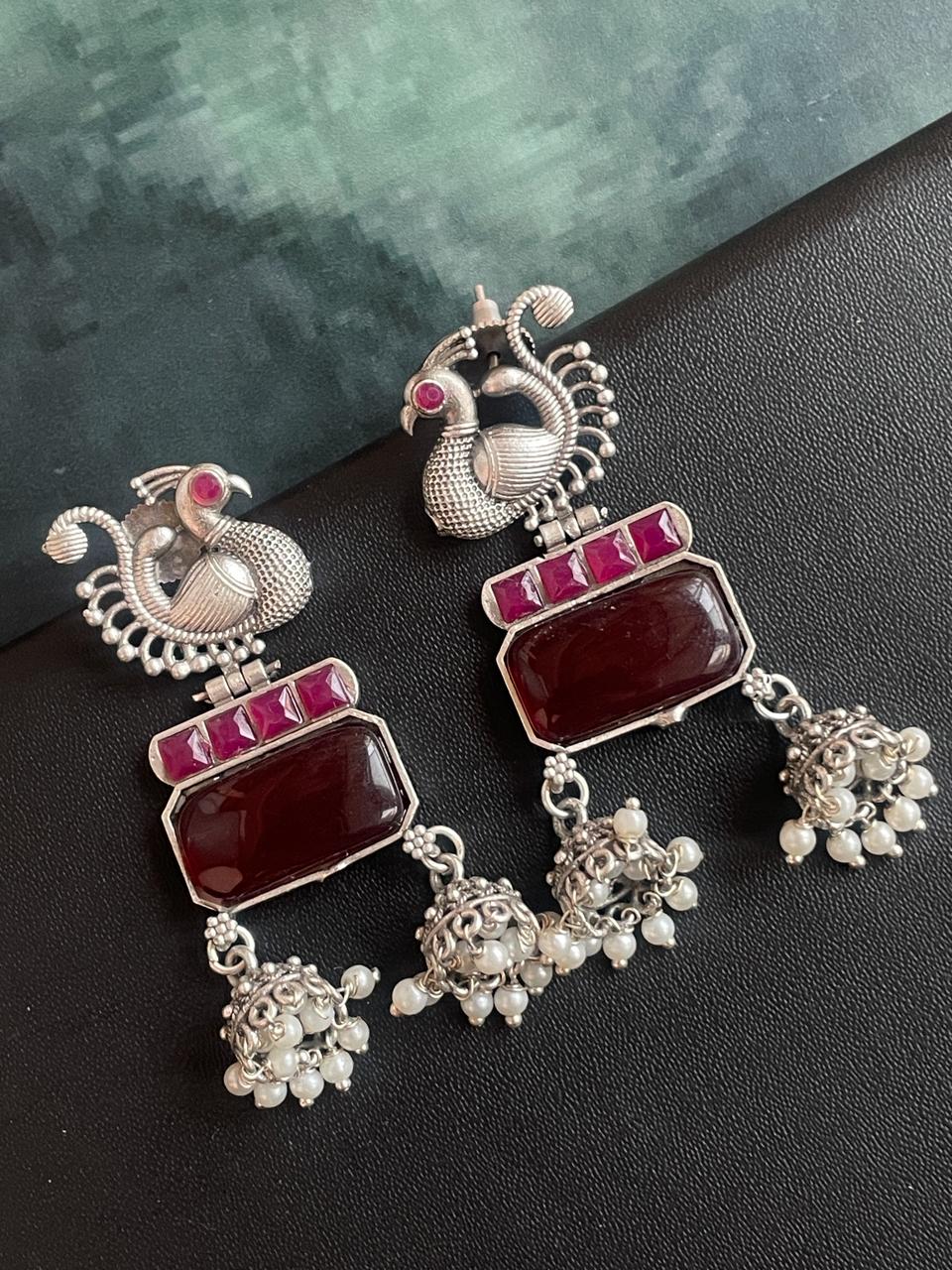 Monalisa Stone Bird Shape Jhumki Earring