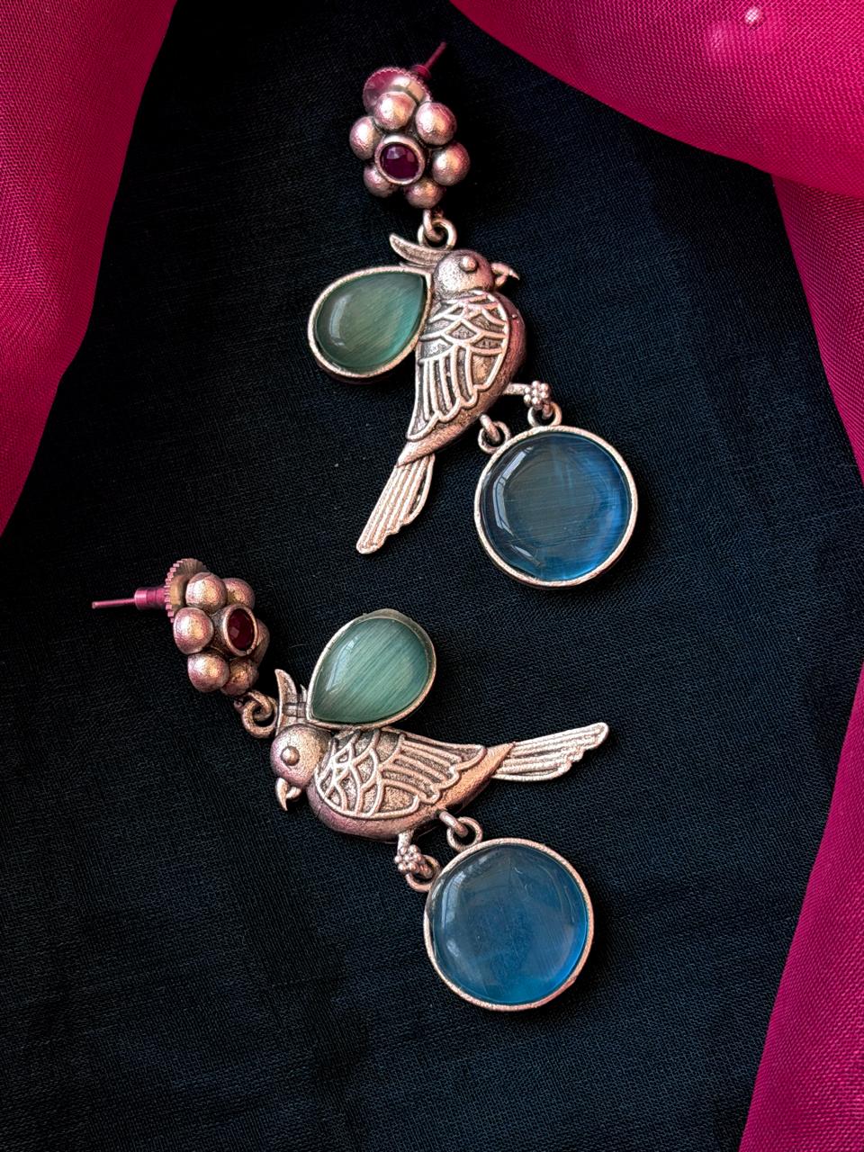Monalisa Stone Silver Replica Bird Shape Earring