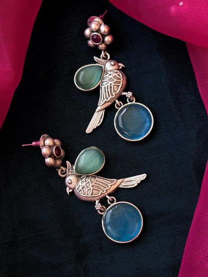 Monalisa Stone Silver Replica Bird Shape Earring