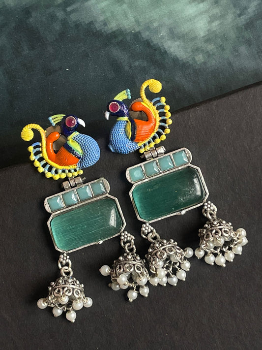 Hand Painted Monalisa Stone Peacock Top and Jhumki Earring