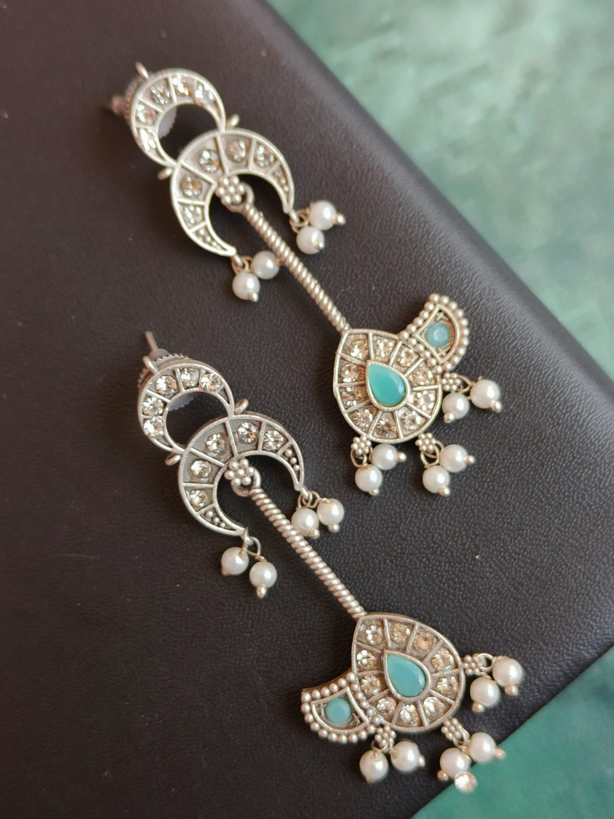 Silver Replica Chandbali Monalisa Stone Earring