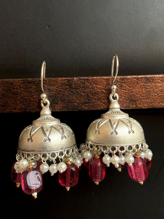 Silver Replica Jhmuka Earring with Natural Stones