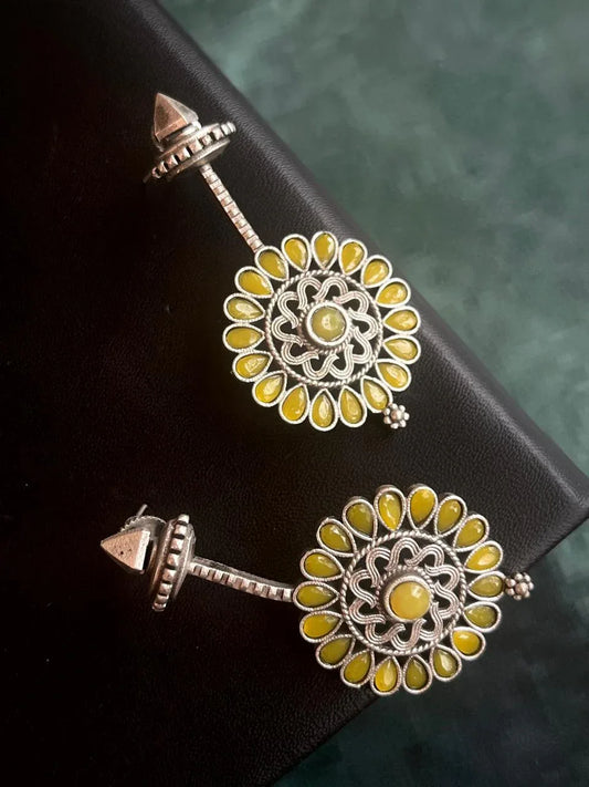 Monalisa Stone Silver Replica Flower Shape Earring